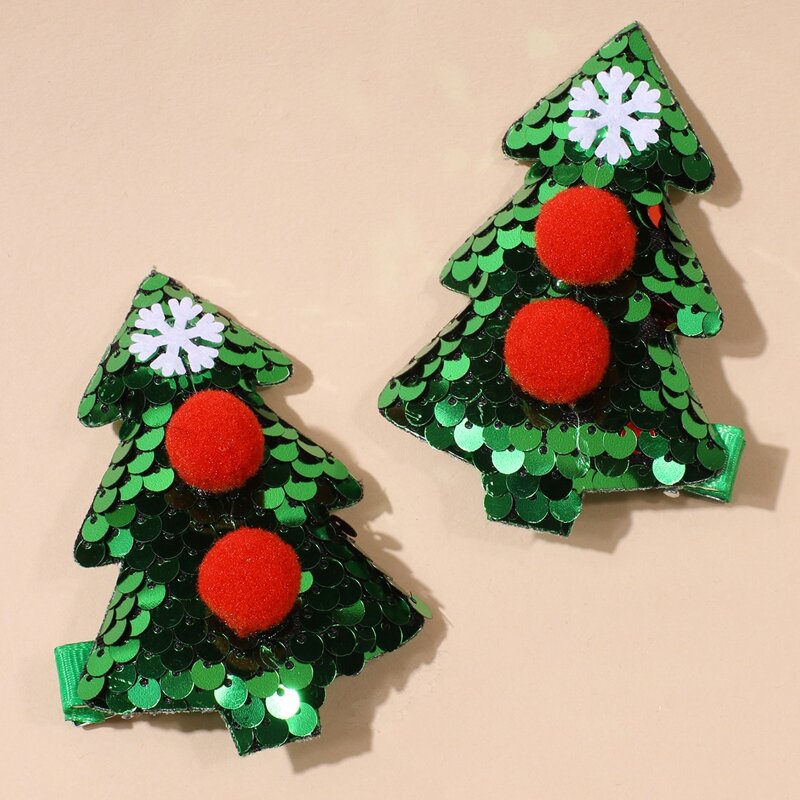 

2pcs Christmas Tree Design Hair Clip, Green