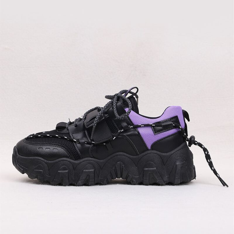 

Lace-up Front Two Tone Chunky Sneakers, Black