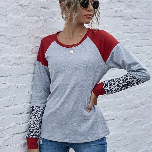 

Color-block Raglan Sleeve Sweatshirt, Grey