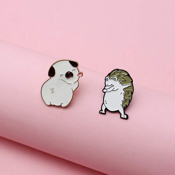 

2pcs Animal Design Brooch, Multicolor
