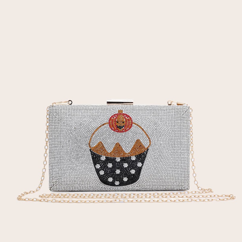 

Allover Rhinestone Decor Ice Cream Graphic Box Bag, Silver