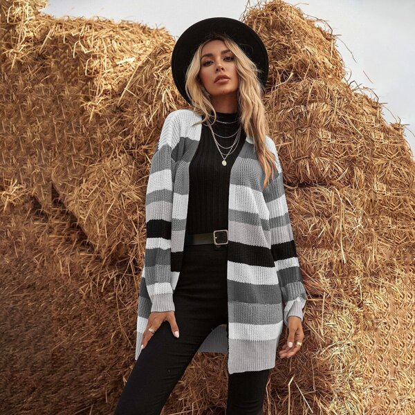 

Striped Colorblock Open Front Cardigan, Multicolor