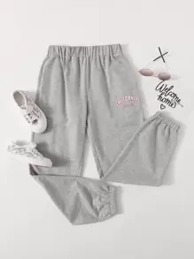 SHEIN Girls Letter Graphic Sweatpants - Light Grey - View 1
