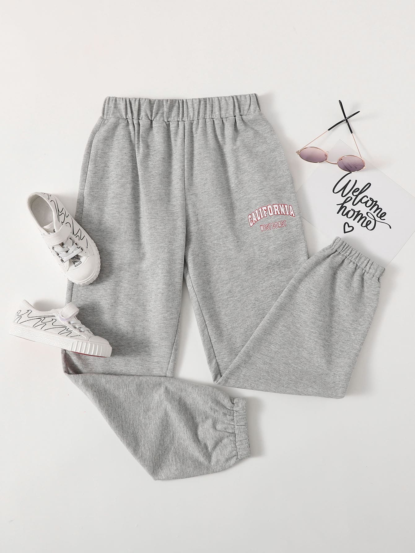 SHEIN Girls Letter Graphic Sweatpants - Light Grey - View 1