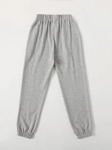 SHEIN Girls Letter Graphic Sweatpants - Light Grey - View 2