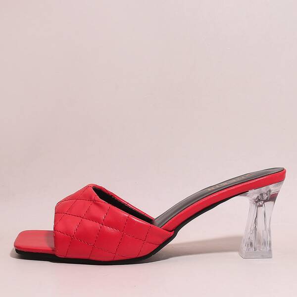 

Quilted Chunky Heeled Mules, Red