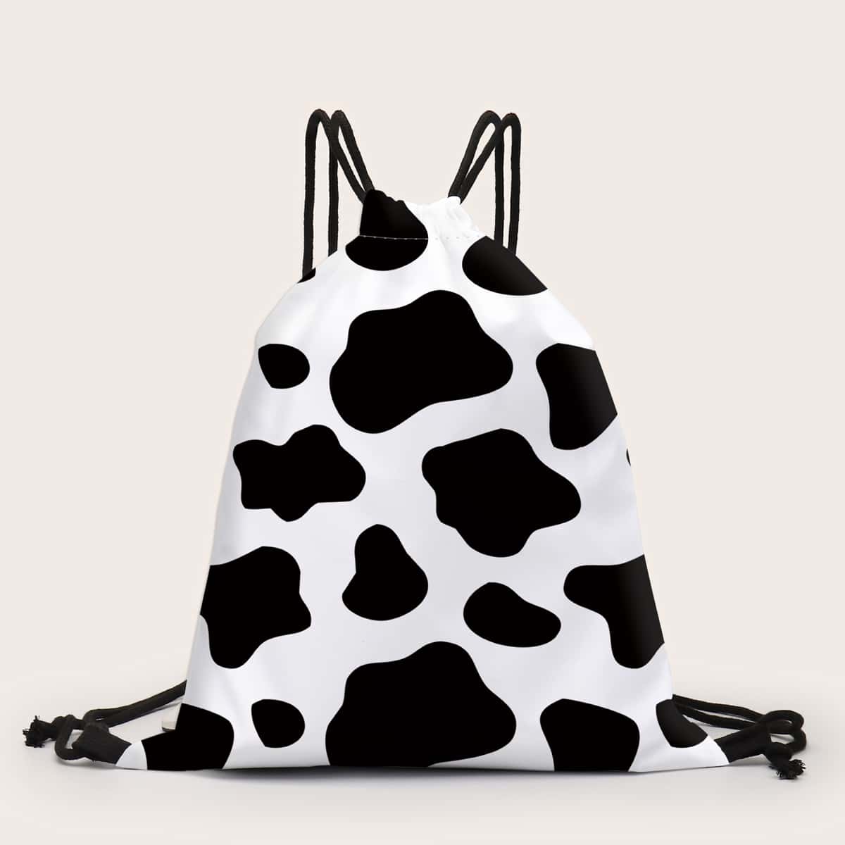 

Cow Pattern Drawstring Backpack, Black and white