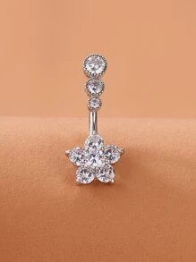 Piercing per l'ombelico da donna e uomo con decorazione di fiori e strass di rame, piercing punk, regalo di gioielli di moda per il corpo per qualsiasi occasione come San Valentino - Argento - Visualizzare 1