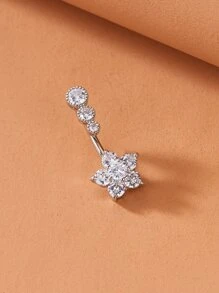 Piercing per l'ombelico da donna e uomo con decorazione di fiori e strass di rame, piercing punk, regalo di gioielli di moda per il corpo per qualsiasi occasione come San Valentino - Argento - Visualizzare 2