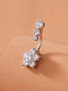 Piercing per l'ombelico da donna e uomo con decorazione di fiori e strass di rame, piercing punk, regalo di gioielli di moda per il corpo per qualsiasi occasione come San Valentino - Argento - Visualizzare 3