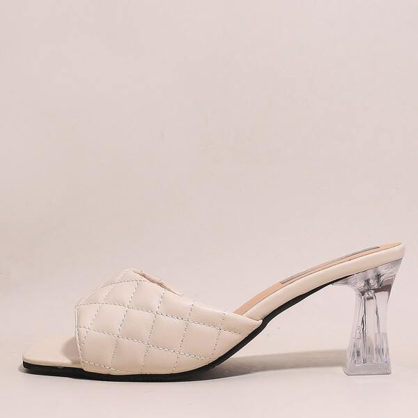 

Quilted Chunky Heeled Mules, Beige