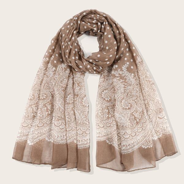 

Polka Dot Pattern Scarf, Khaki
