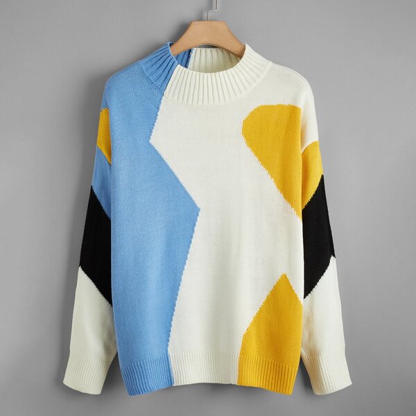 

Plus Drop Shoulder Colorblock Sweater, Multicolor