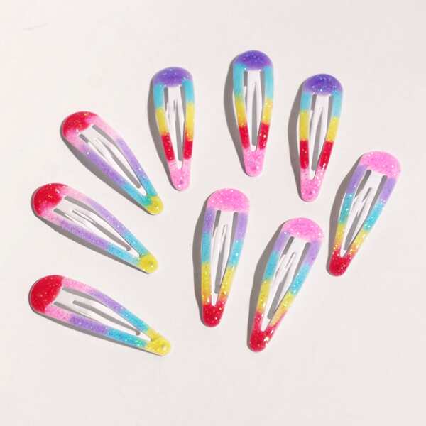 

9pcs Girls Rainbow Pattern Hair Clip, Multicolor