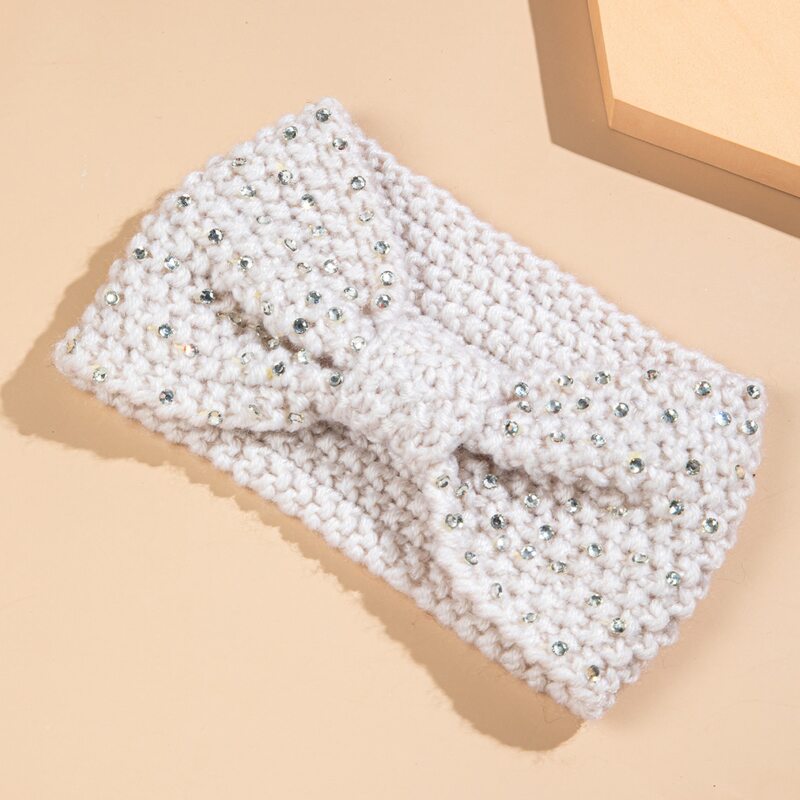 

Rhinestone Decor Knit Headband, White
