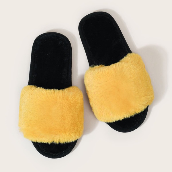 

Open Toe Wide Fit Fluffy Slippers, Yellow