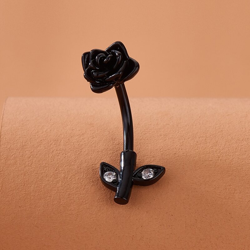 

Flower Design Belly Ring, Black