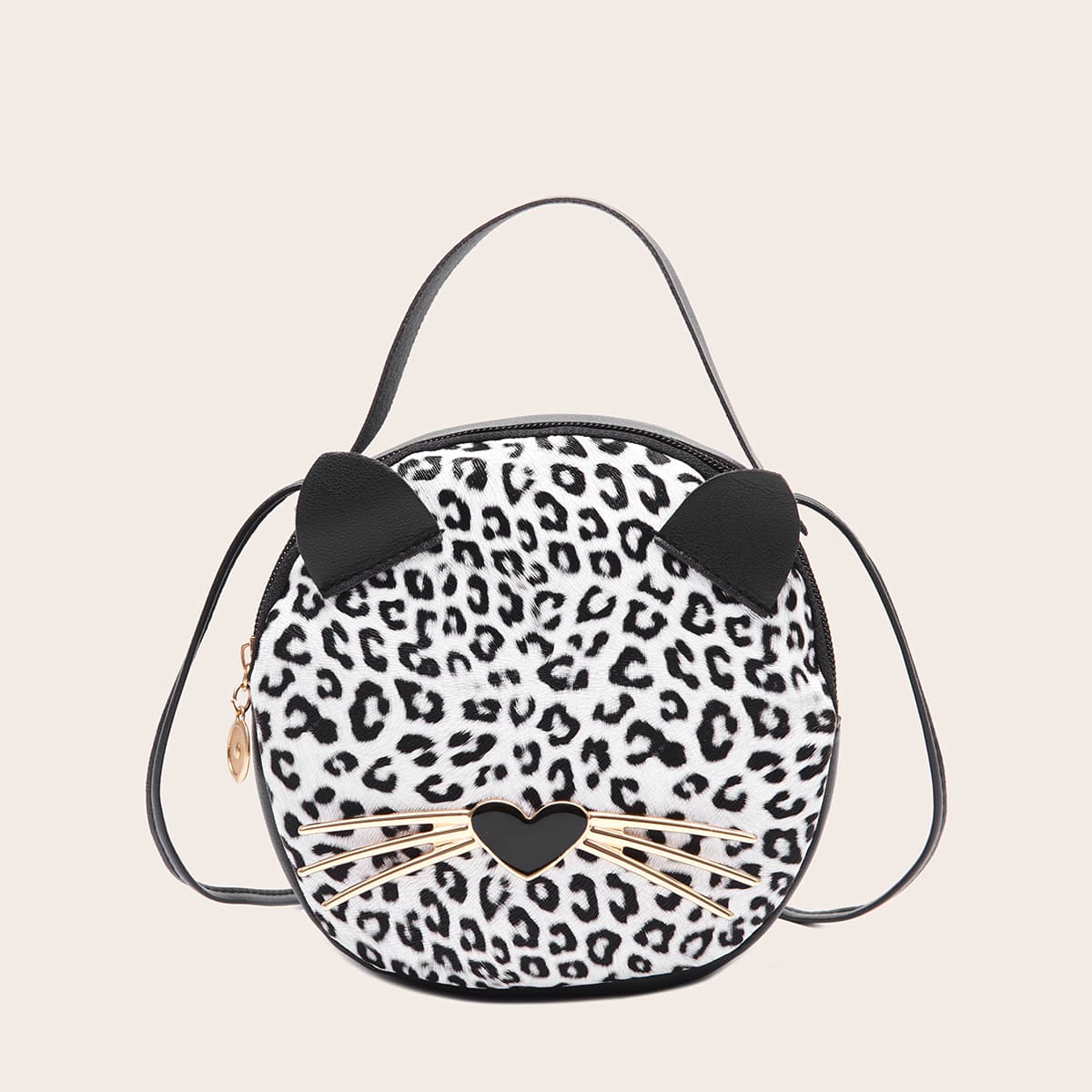 

Leopard Design Satchel Bag, Black