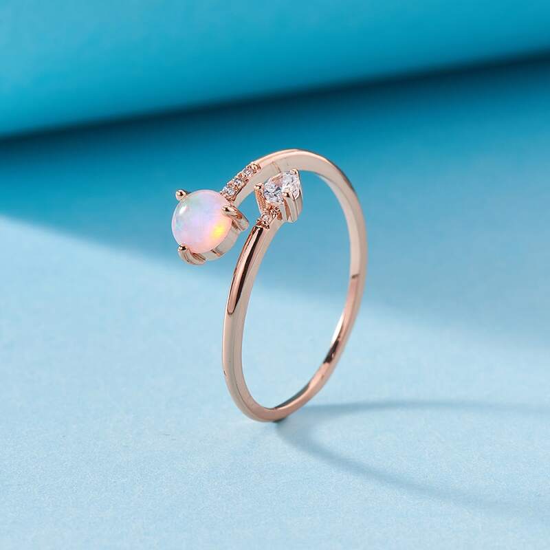 

Rhinestone Decor Cuff Ring, Rose gold