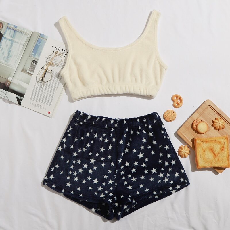 

Teddy Tank Top & Star Print Shorts PJ Set, Multicolor
