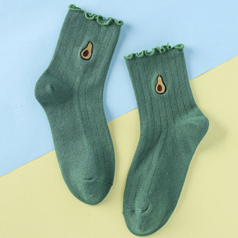 

Avocado Embroidery Socks, Green