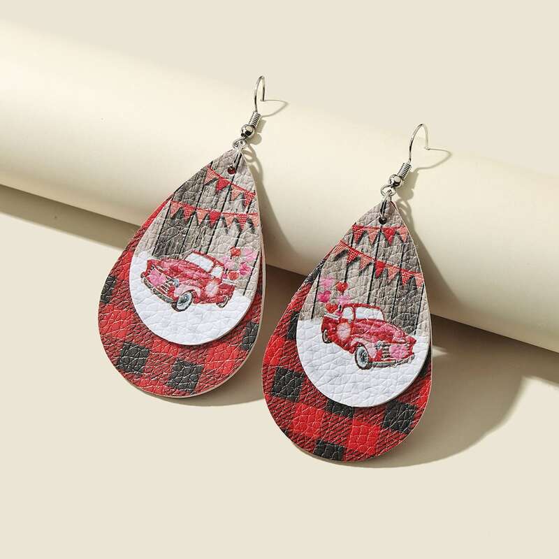 

Plaid Pattern Waterdrop Drop Earrings, Multicolor