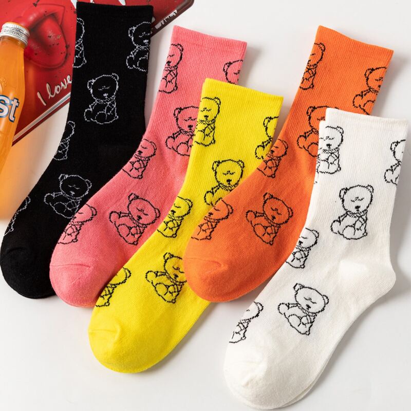 

5pairs Bear Print Socks, Multicolor