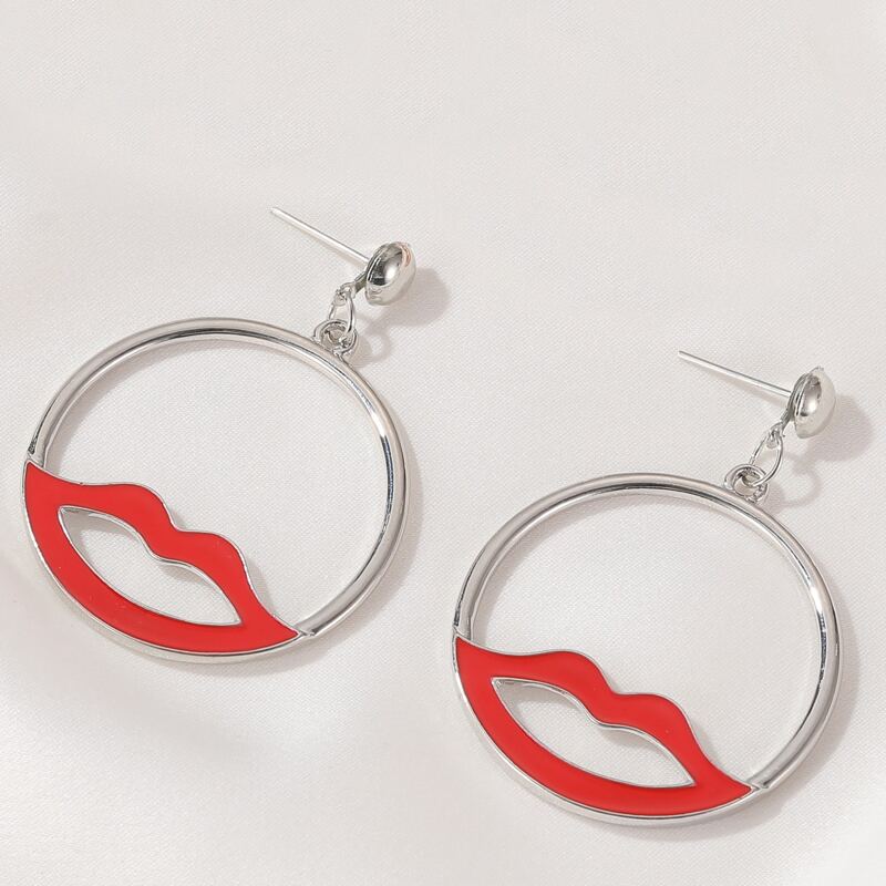 

Mouth Decor Hoop Drop Earrings, Silver