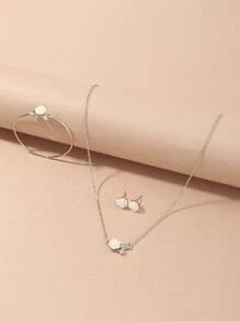 4pcs/Set Floral Earring, Necklace, Bracelet Jewelry Combo, Simple & Practical Multifunctional - Silver - View 4