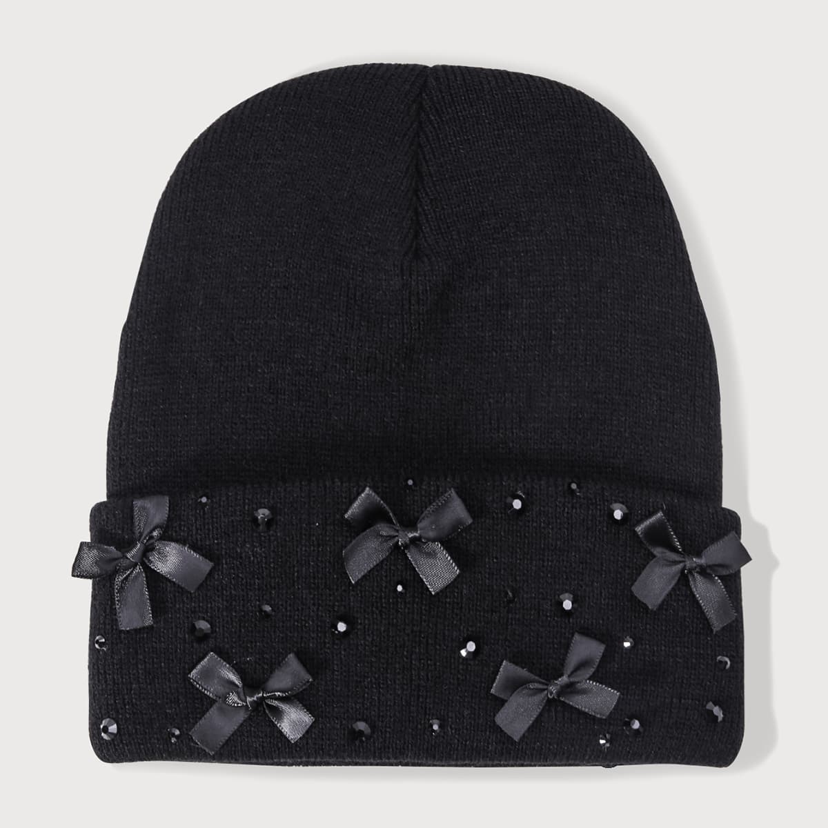 

Bow Decor Knitted Beanie, Black