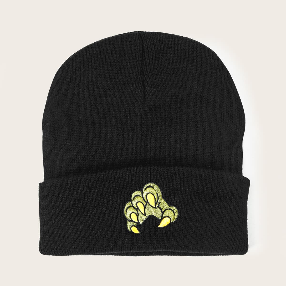 

Claw Embroidery Knitted Beanie, Black