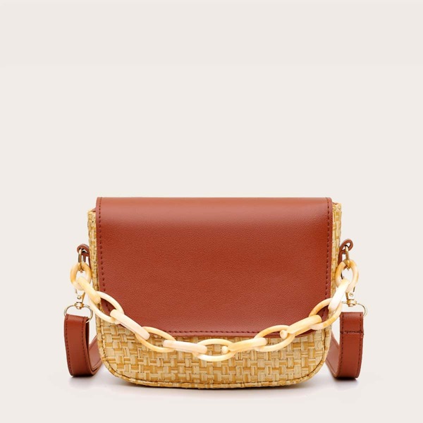 

Braided Flap Satchel Bag, Brown