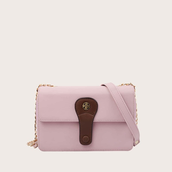 

Snap Button Flap Chain Bag, Pink