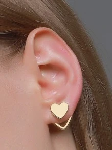 Heart Decor Stud Earrings Valentines,Mom,Mother,Mother's Day,Gift - Yellow Gold - View 1