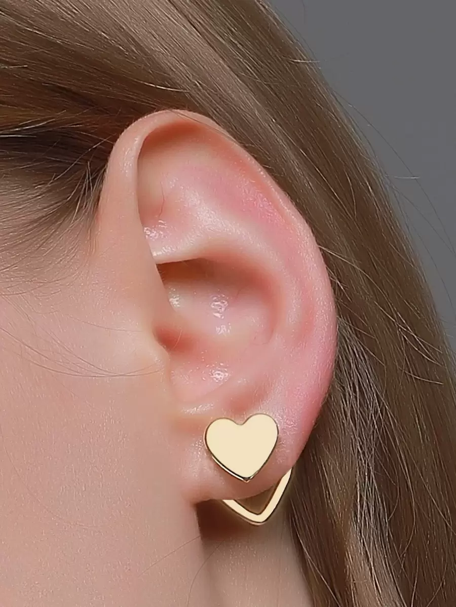 Heart Decor Stud Earrings Valentines,Mom,Mother,Mother's Day,Gift - Yellow Gold - View 1