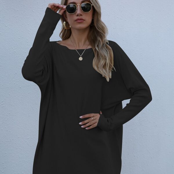 

Leg-of-mutton Longline Oversized Sweater, Black
