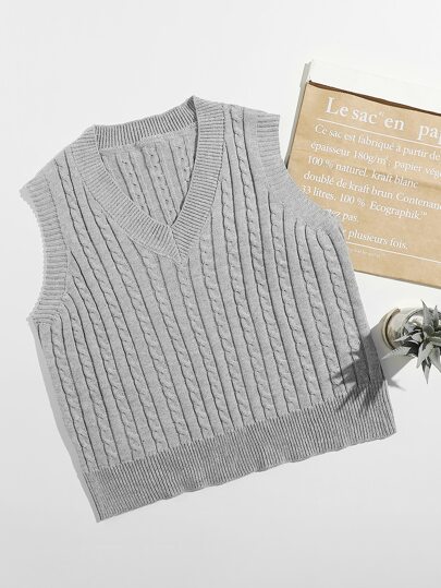 Plus Solid Cable Knit Sweater Vest