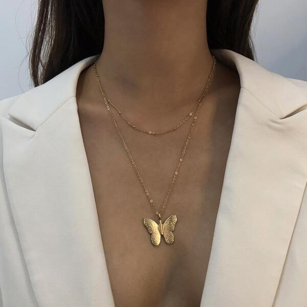 

Butterfly Charm Layered Necklace, Gold