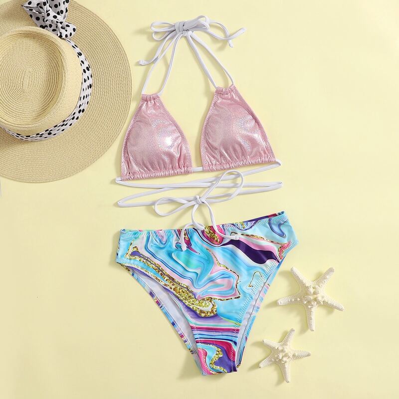 

Graphic Crisscross Detail High Waist Bikini Swimsuit, Multicolor