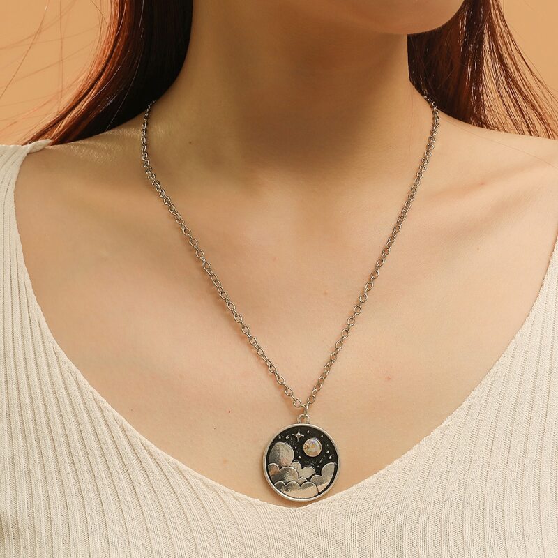

Engraved Round Pendant Necklace, Silver
