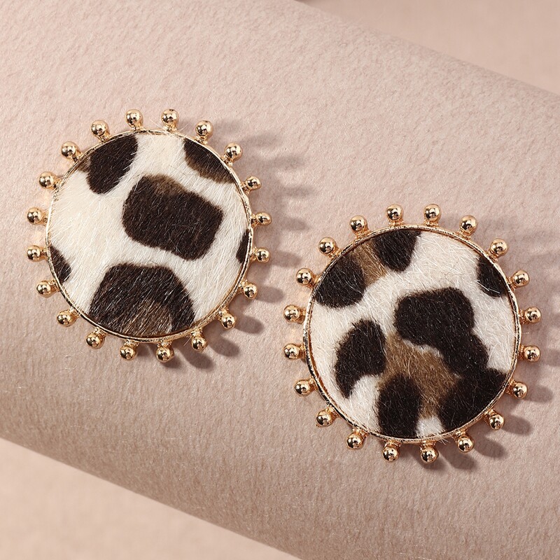 

Leopard Pattern Round Design Stud Earrings, Multicolor