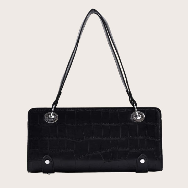 

Croc Embossed Shoulder Bag, Black