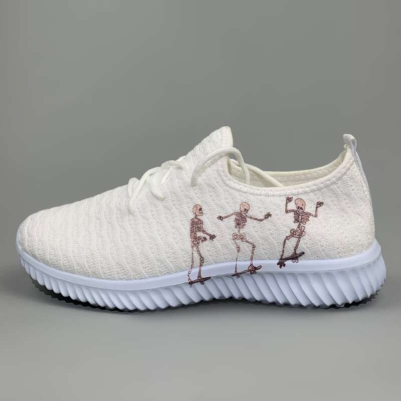 

Skeleton Graphic Lace Up Decor Knit Sneakers, White