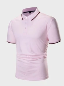 Manfinity Homme Men Striped Print Half Placket Polo Shirt - Baby Pink - View 1
