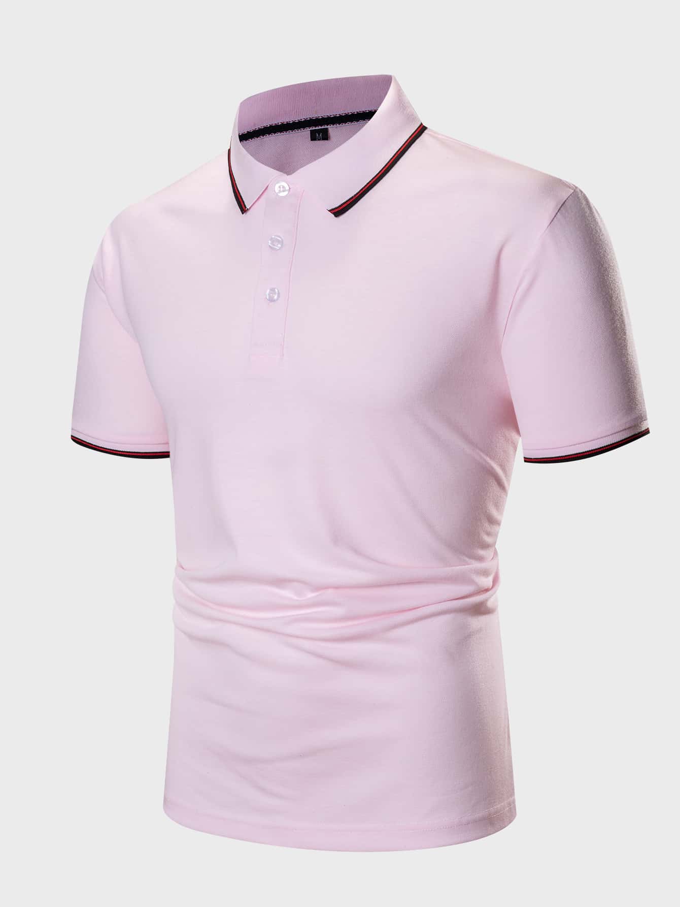 Manfinity Homme Men Striped Print Half Placket Polo Shirt - Baby Pink - View 1