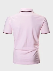 Manfinity Homme Men Striped Print Half Placket Polo Shirt - Baby Pink - View 2