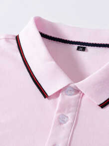 Manfinity Homme Men Striped Print Half Placket Polo Shirt - Baby Pink - View 3