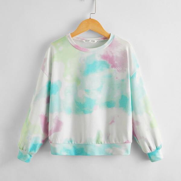

Girls Letter Graphic Tie Dye Pullover, Multicolor