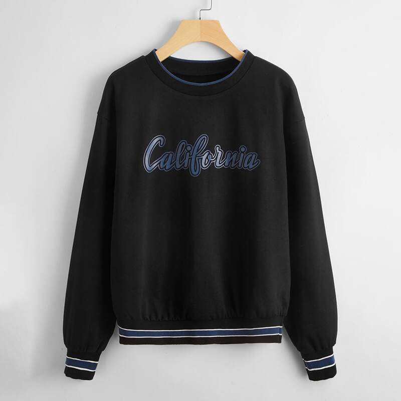 

Letter Striped Sweatshirt, Black