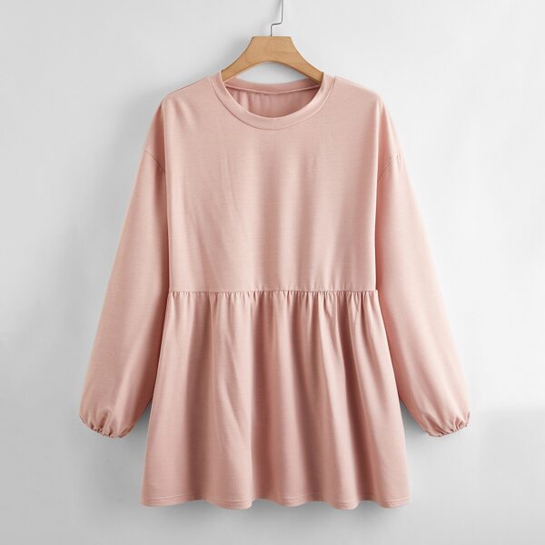 

Plus Drop Shoulder Ruffle Hem Tee, Dusty pink
